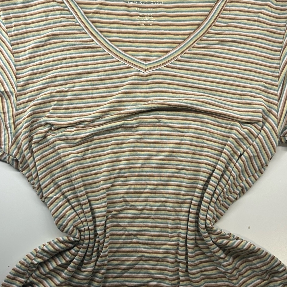 American Eagle Outfitters Multicolor Striped V-Neck Tee